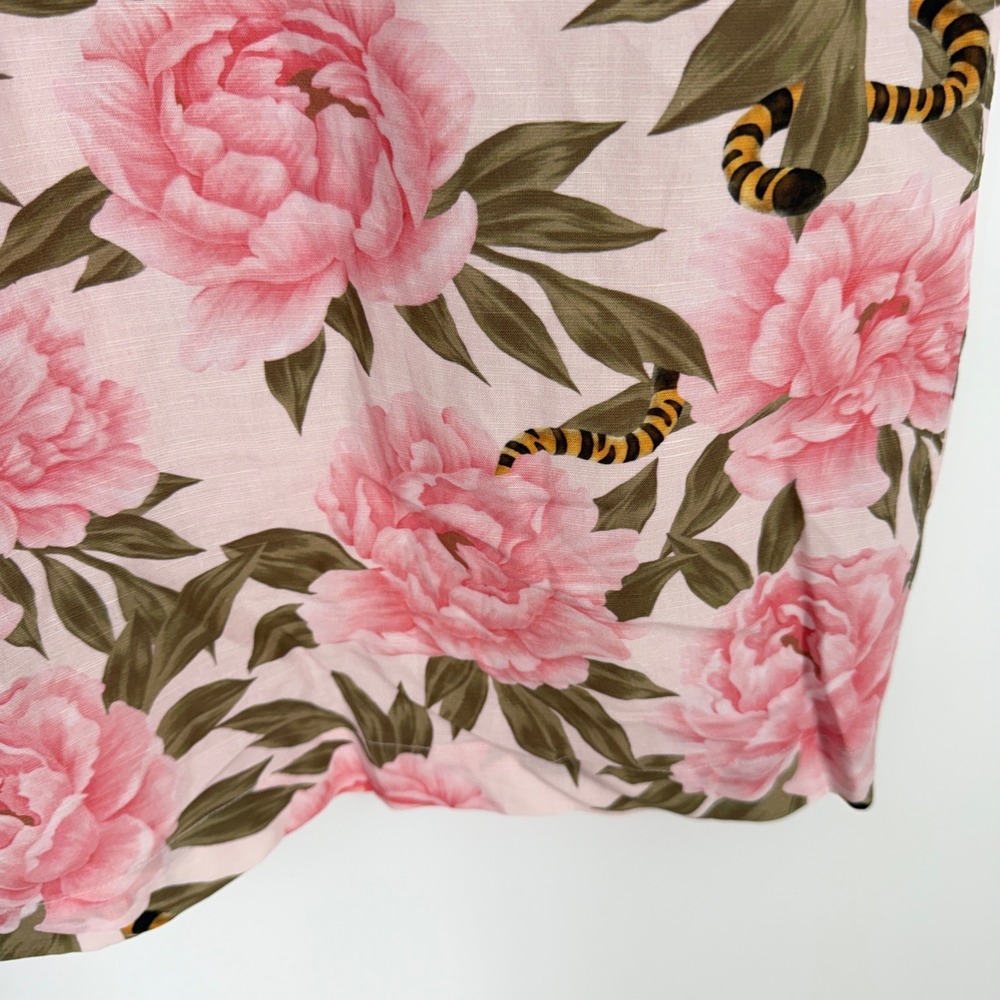 Team Wang‎ Design Mens Size 2 Pink Peony Tiger Tail Floral Flax Button Up Shirt - Picture 9 of 10